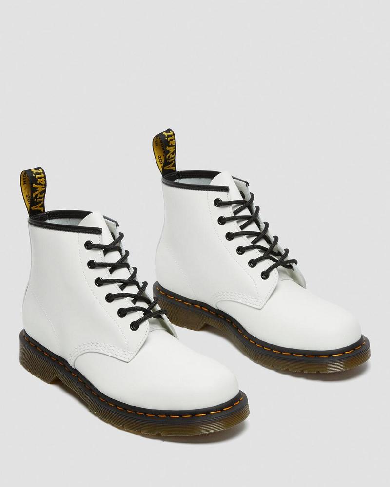 White Men's Dr Martens 101 Yellow Stitch Smooth Leather Ankle Boots | CA 412JPQ